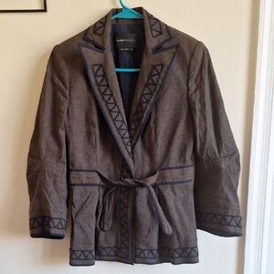 BCBGMAXAZRIA Embroidered Linen Cotton Belted Blazer Jacket Size XS Boho Chic
